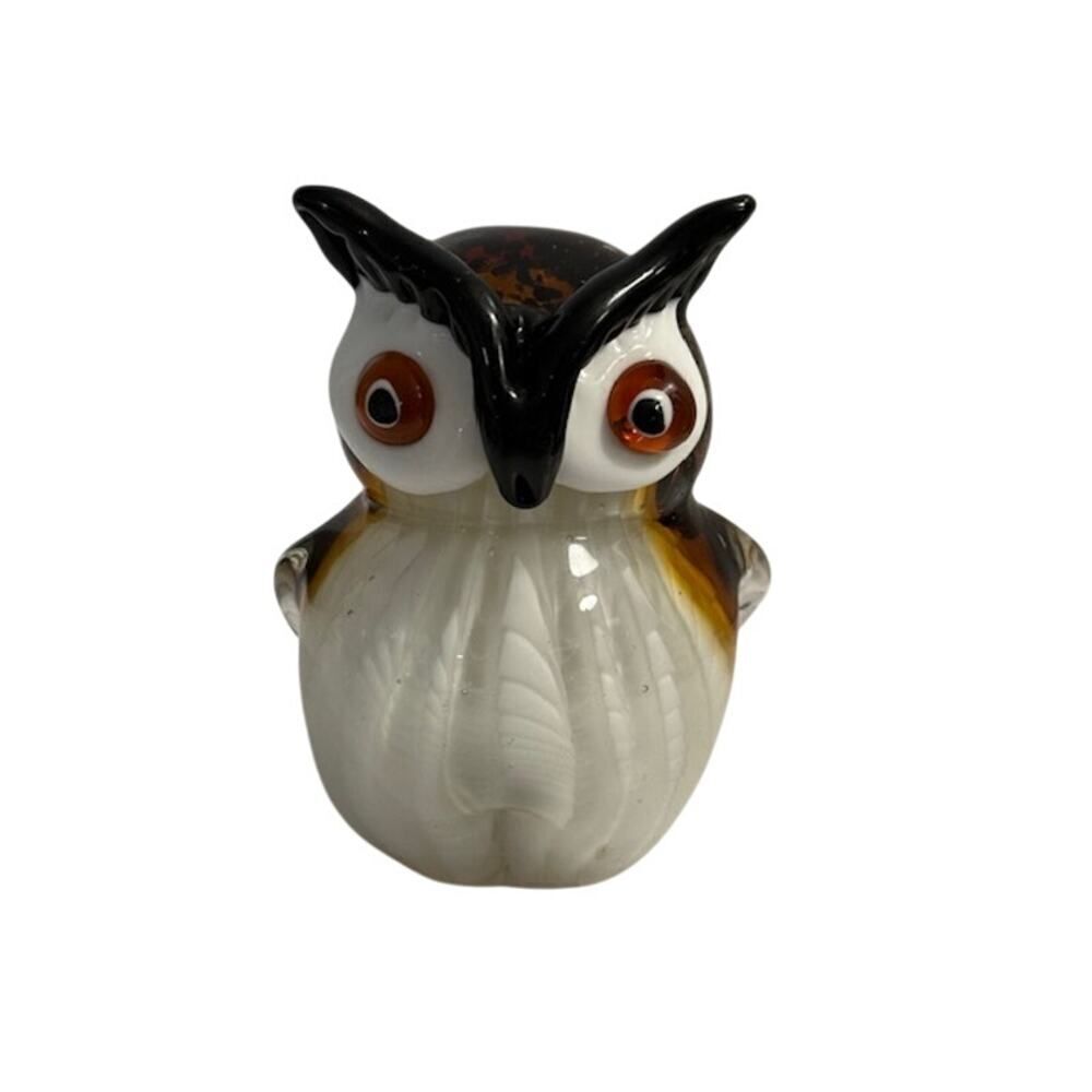 Murano Style Glass Owl Brown Paperweight Figurine 5.5" by 4"